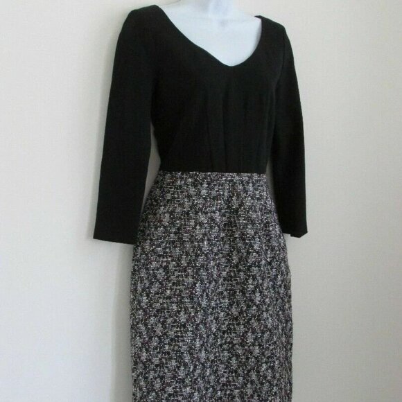 NWT PIAZZA SEMPIONE Black Multi Wool V Neck Tweed Print Dress 40/6 - Picture 2 of 6